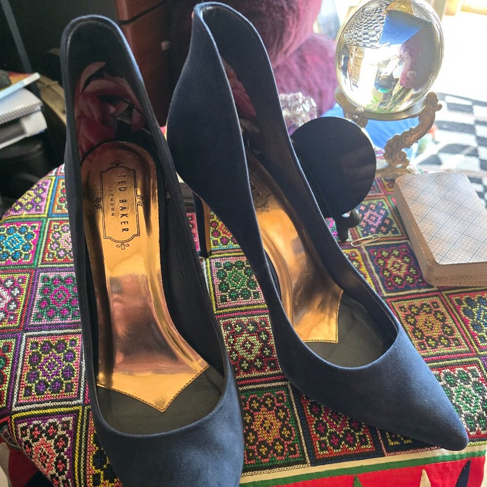 Ted Baker Blue Suede Pumps with metal detail